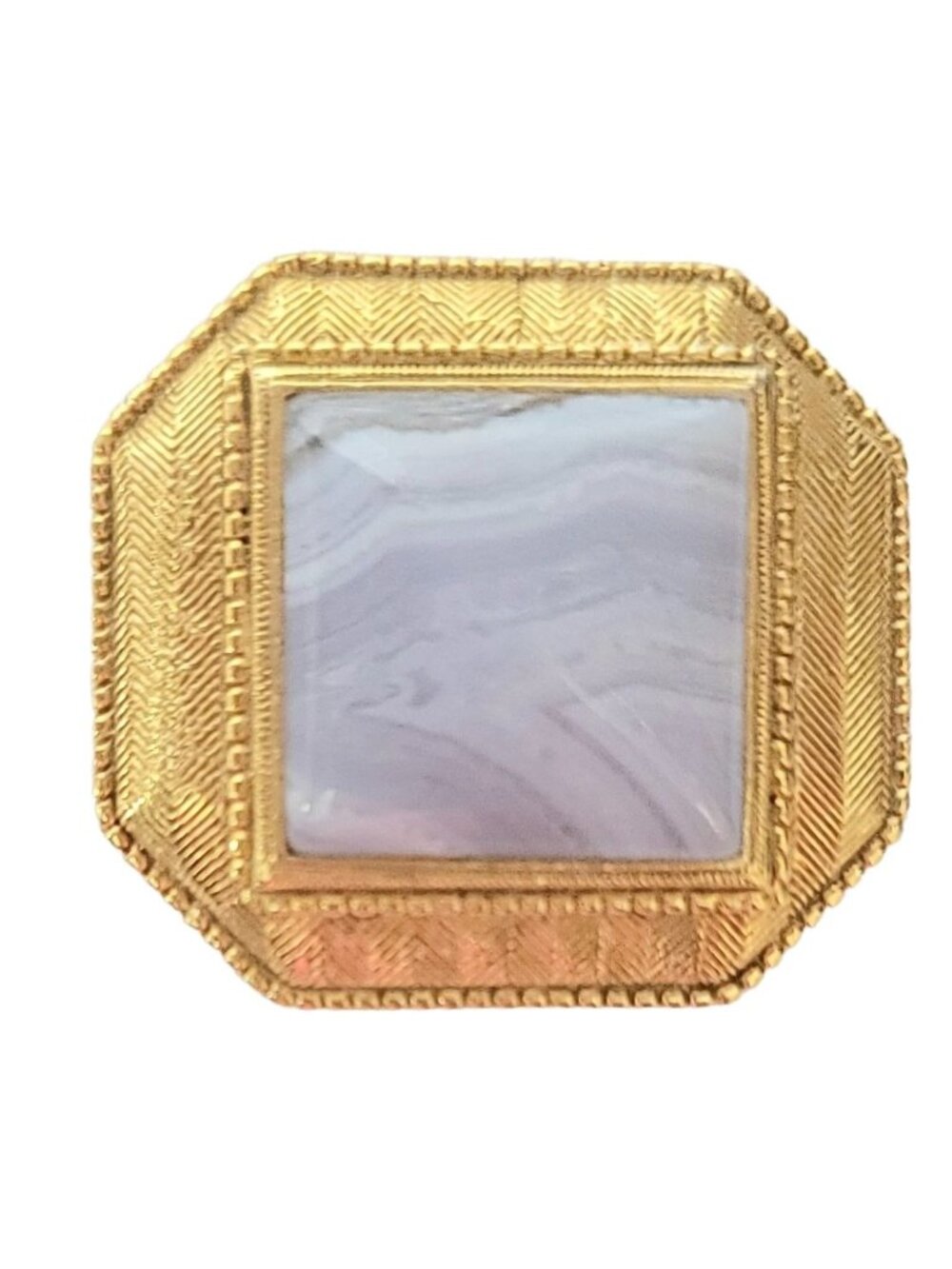 1928 Jewelry Gold Tone Square Blue Lace Agate Octagonal Pin Brooch